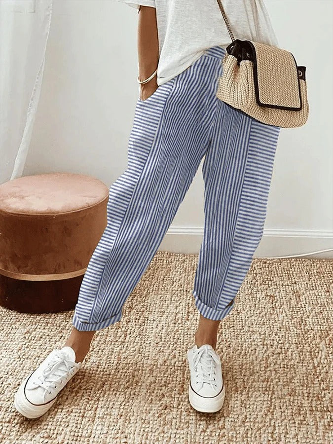 Celia | Classic Striped Cotton Trousers