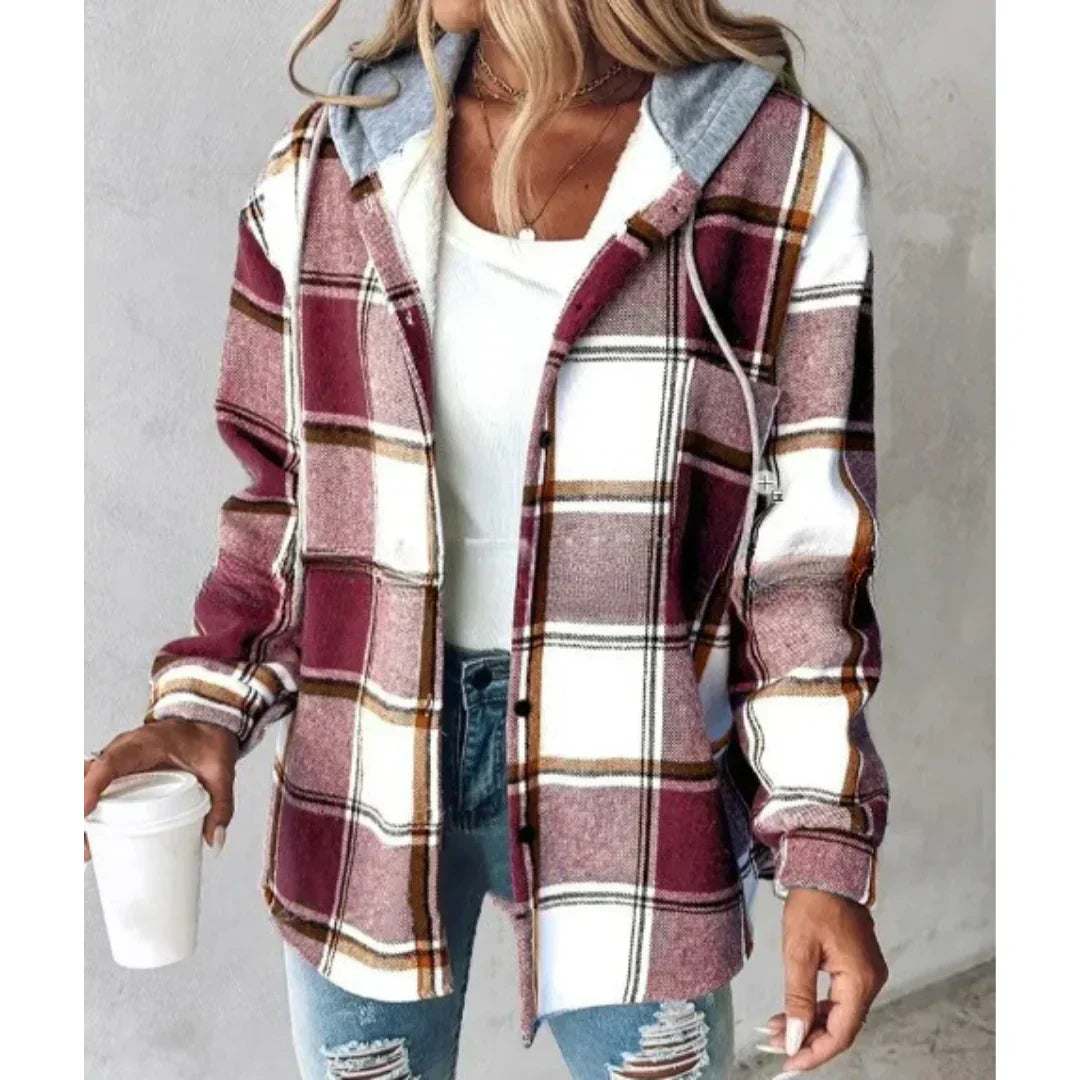 PAIGE™ | Chic Plaid Long-Sleeve Button Down Hooded Jacket
