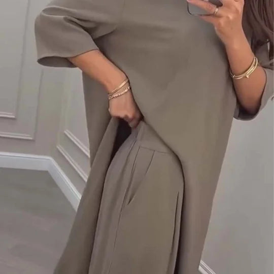 GRACIOUS - SOLID TONE ASYMMETRIC TOP AND PANTS SET