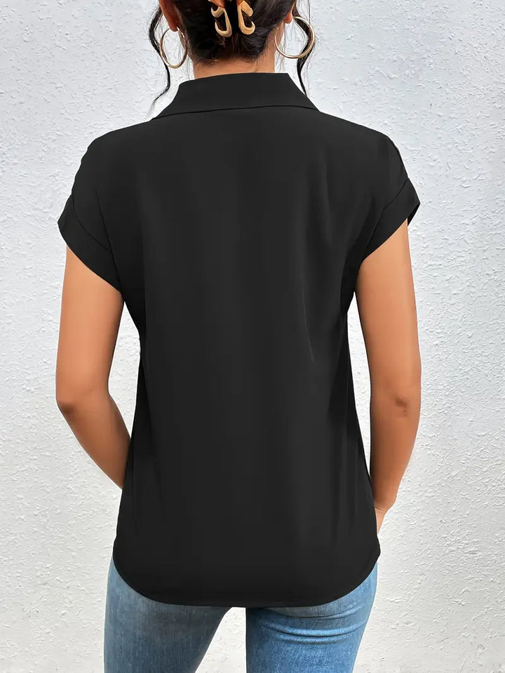 SAFIRA - ZIP-FRONT SHORT SLEEVE BLOUSE