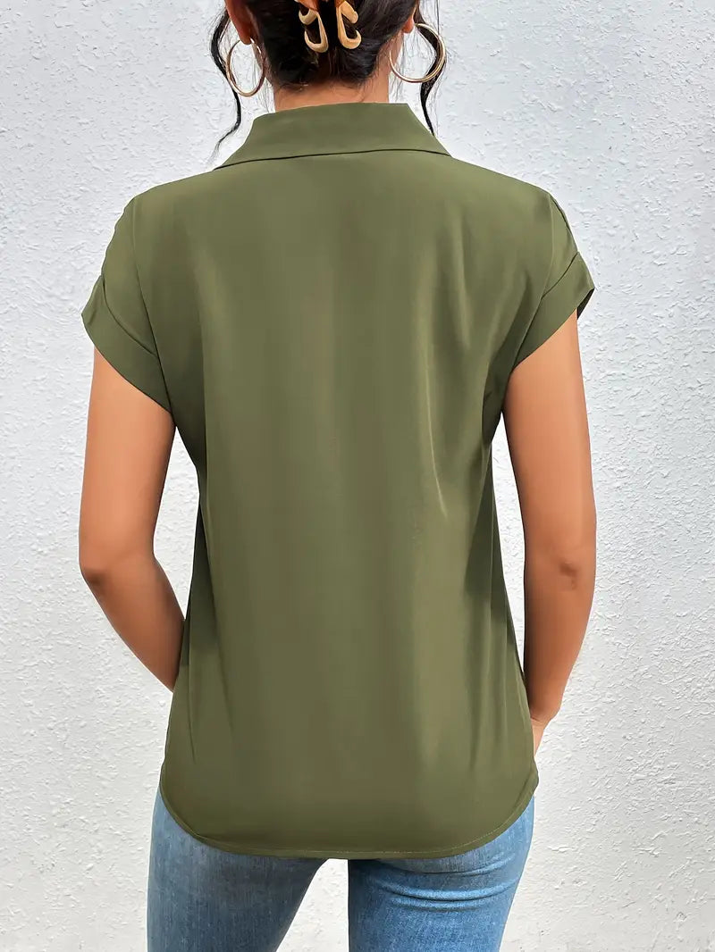 SAFIRA - ZIP-FRONT SHORT SLEEVE BLOUSE