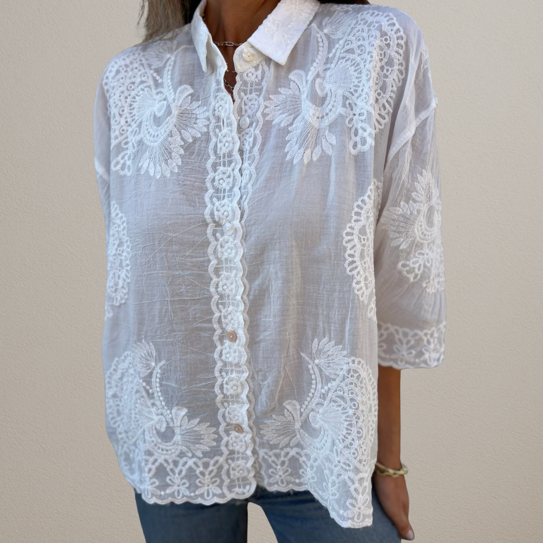 LORAINE - DETAILED LACE ACCENT BLOUSE