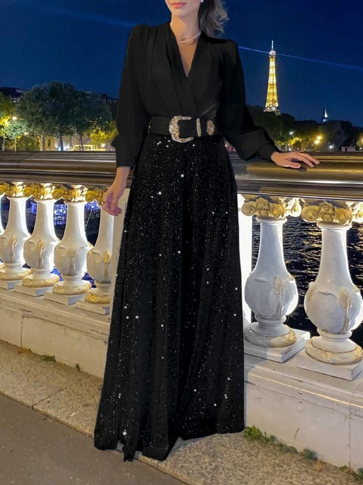 MIRABEL - TRENDY V-NECK SEQUIN ENSEMBLE