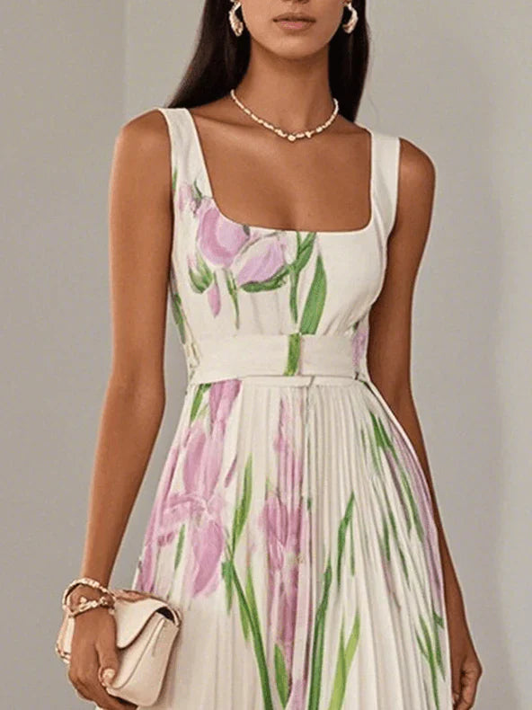 ZINNIAS - STYLISH FLORAL PLEATED MAXI DRESS
