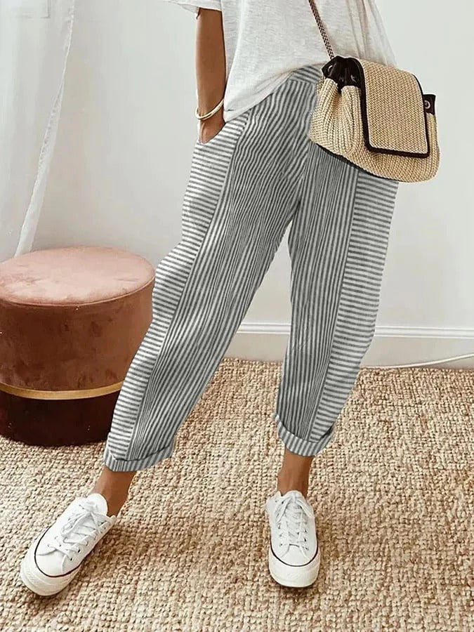 Celia | Classic Striped Cotton Trousers