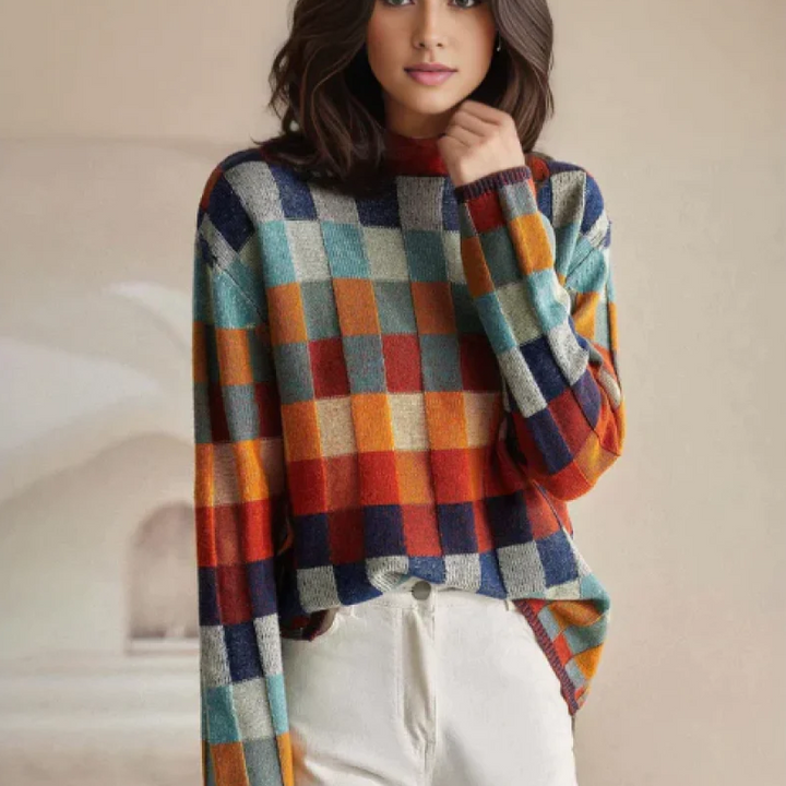 Olivia™ - Soft Cashmere Patchwork Turtleneck