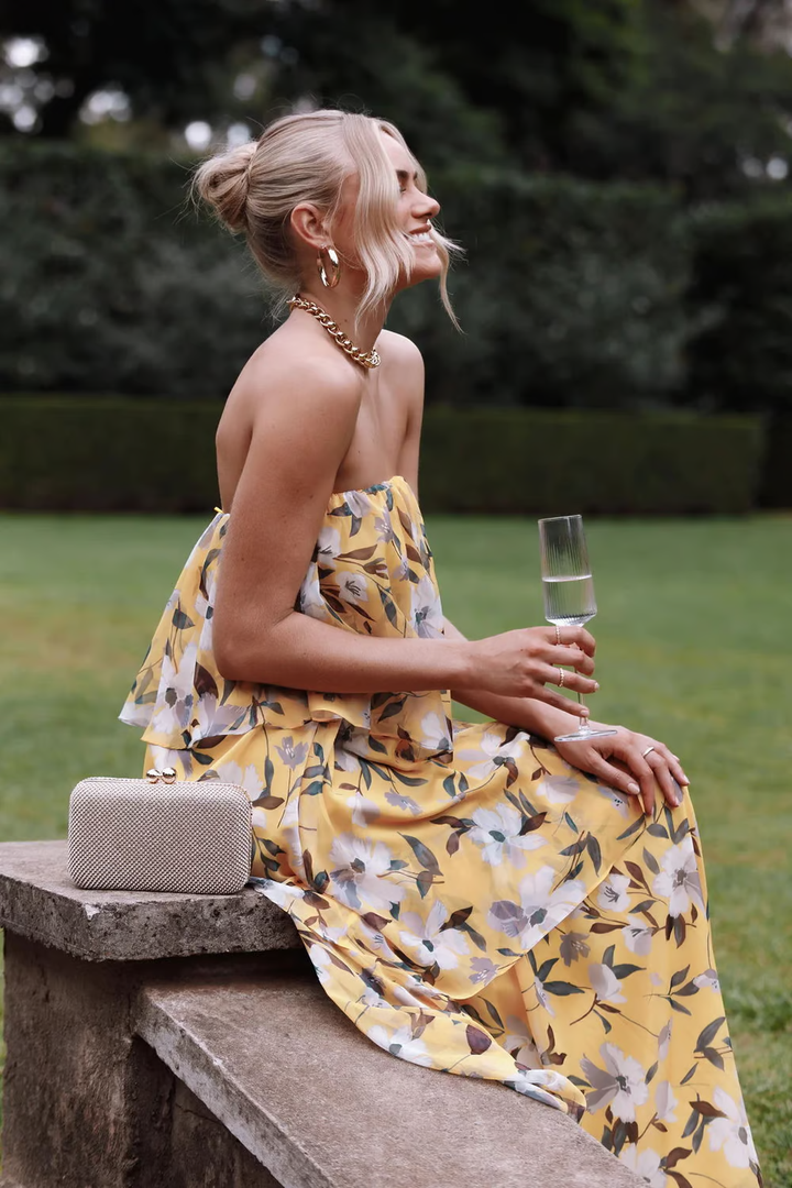 Chelsea - Off Shoulder Bandeau Printed Tiered Maxi Dress