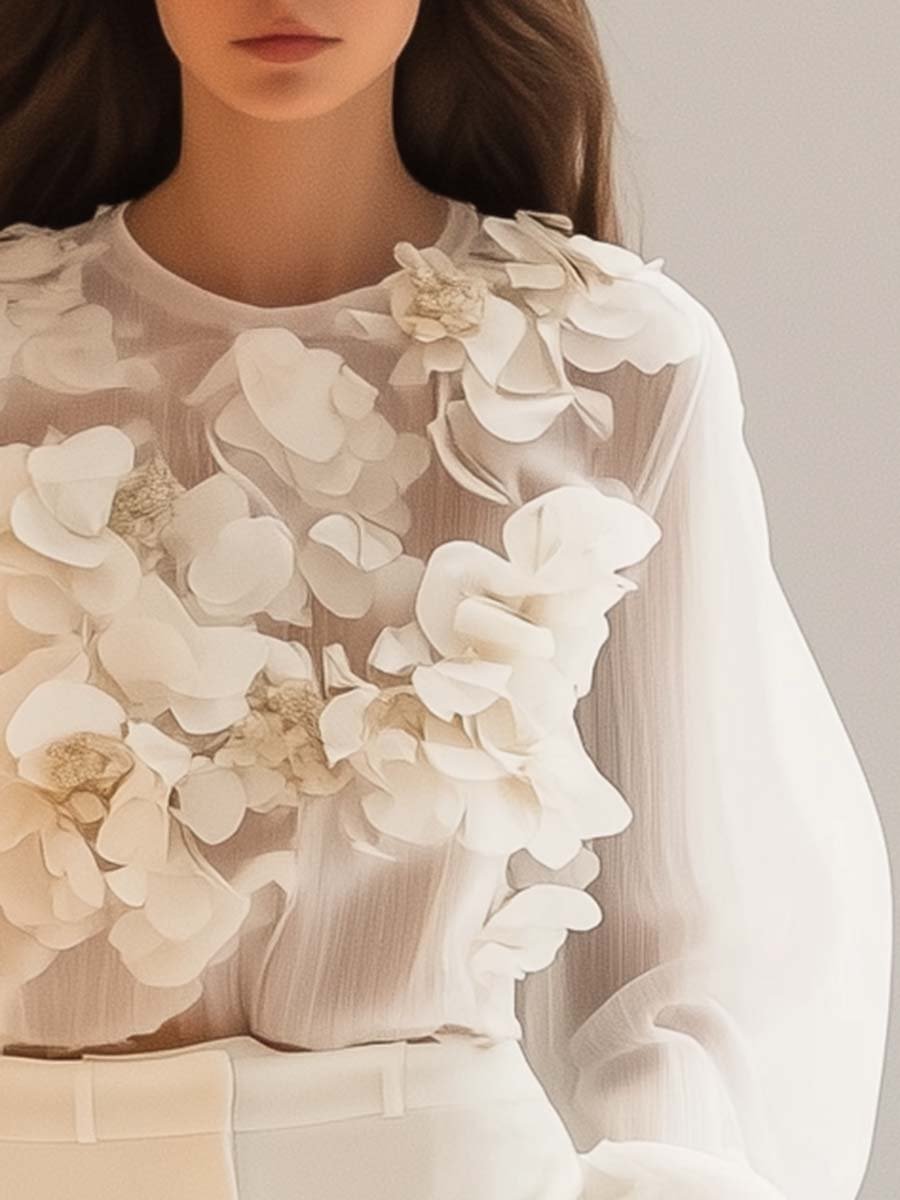 JIANNA – ELEGANT CHIFFON TOP WITH 3D FLOWERS