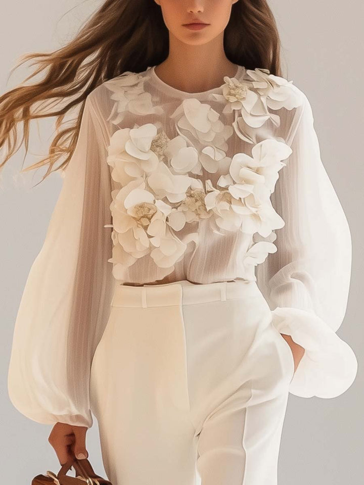 JIANNA – ELEGANT CHIFFON TOP WITH 3D FLOWERS