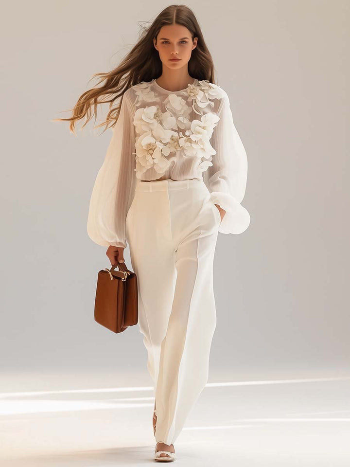 JIANNA – ELEGANT CHIFFON TOP WITH 3D FLOWERS