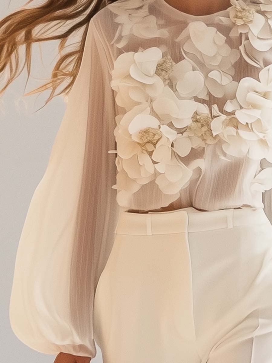 JIANNA – ELEGANT CHIFFON TOP WITH 3D FLOWERS