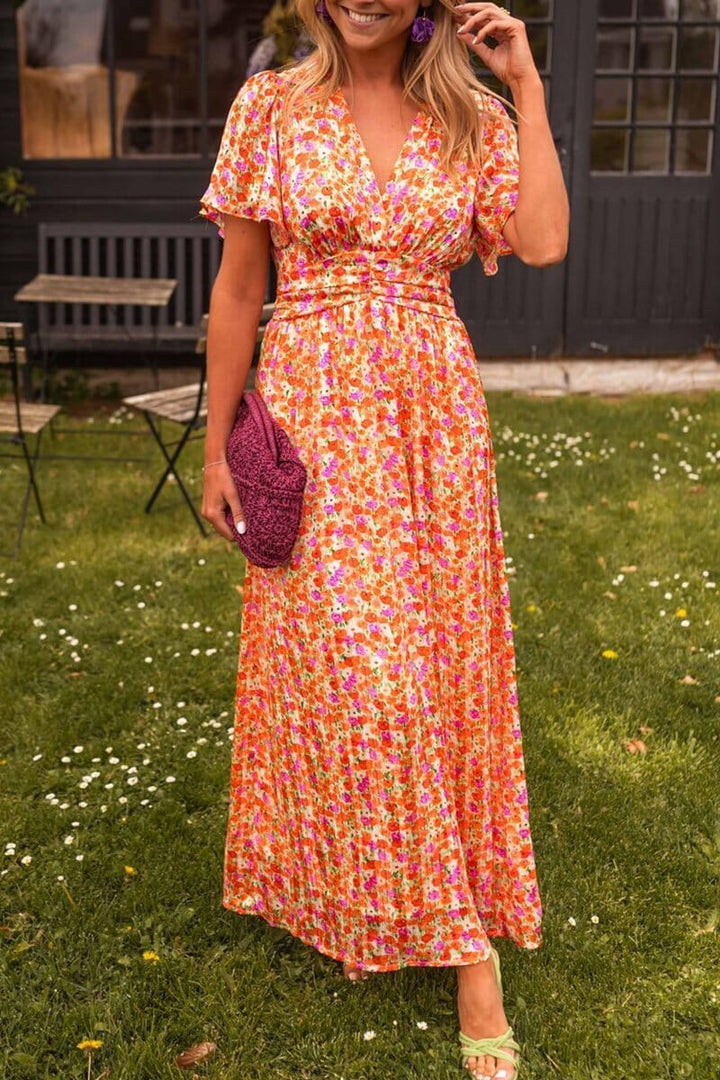 MARION - FLOWY V-NECK EVENING DRESS