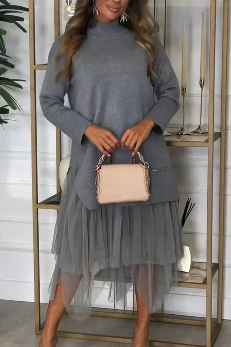 EIMEREN - SOLID PATCHWORK KNIT DRESS