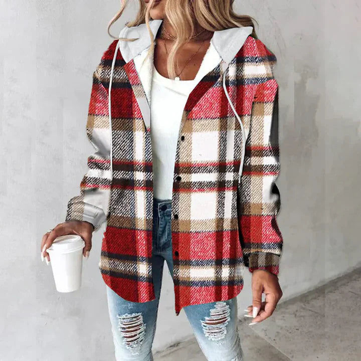 PAIGE™ | Chic Plaid Long-Sleeve Button Down Hooded Jacket